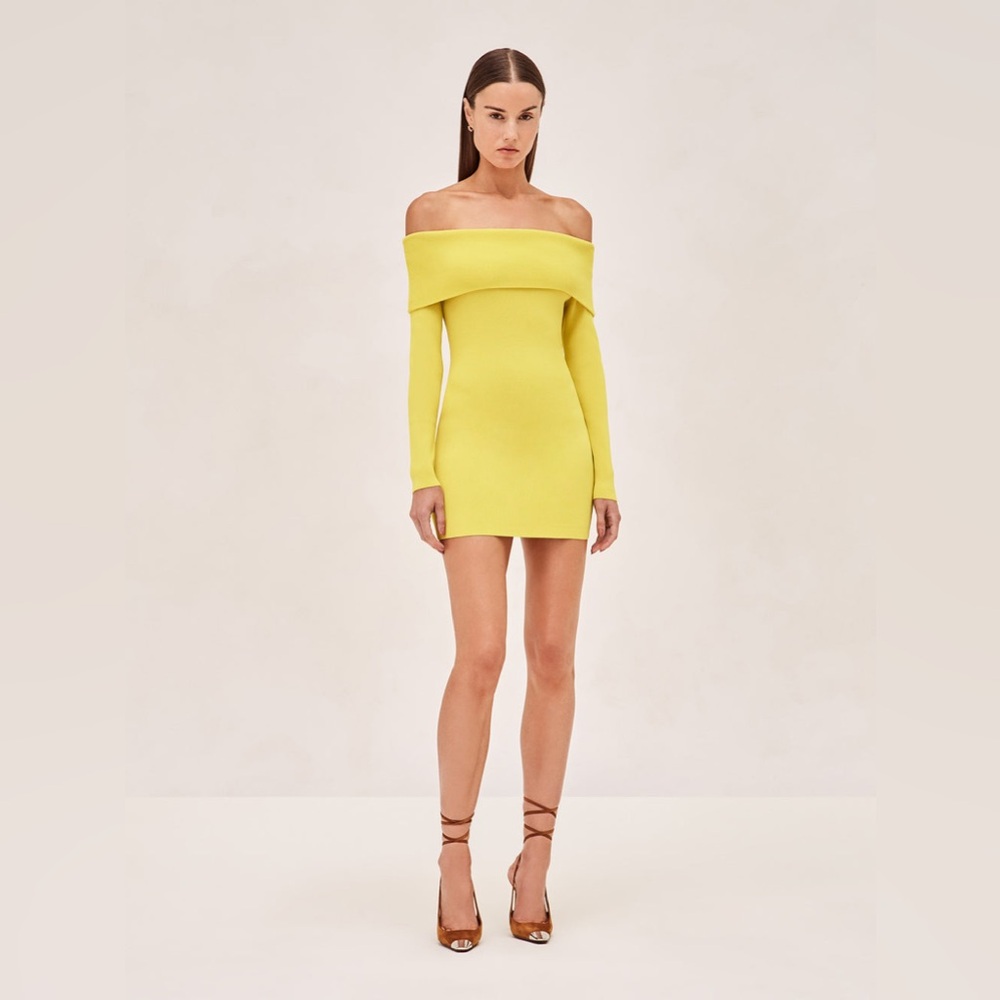 Alexis Yellow Off-Shoulder Long Sleeve Dress